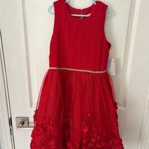 Red Kids Dress with Floral Details